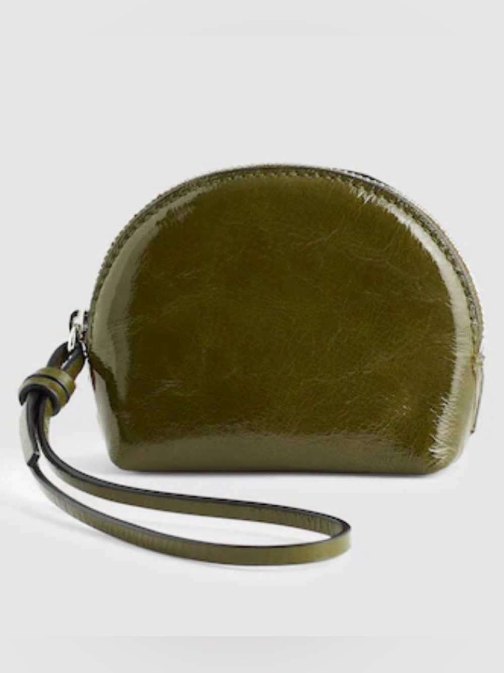 Madewell Mini Zip Olive Green Patent Leather Wristlet Pouch NWT